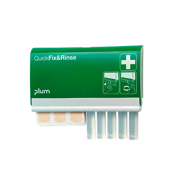 Plum QuickFix & Rinse Spender mit Augenspülampullen NaCl 5 Stk. à 20ml und 45 Pflaster