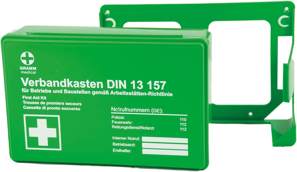 Betriebsverbandkasten MINI + Wandhalterung, grün,  DIN 13 157