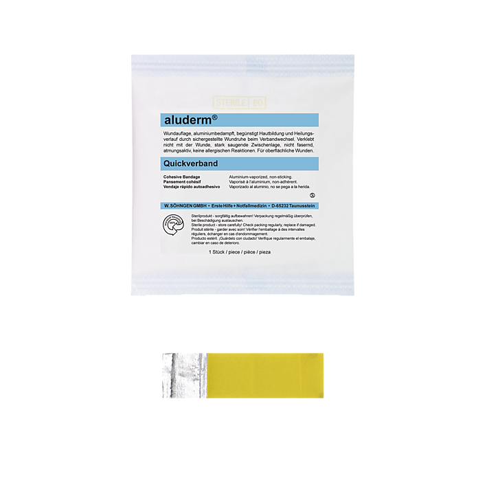 [SOH-1003196] aluderm® Quickverband Finger Kompresse 4 x 4 cm aufgesiegelt auf kohäsiv-Binde 20 x 4 cm