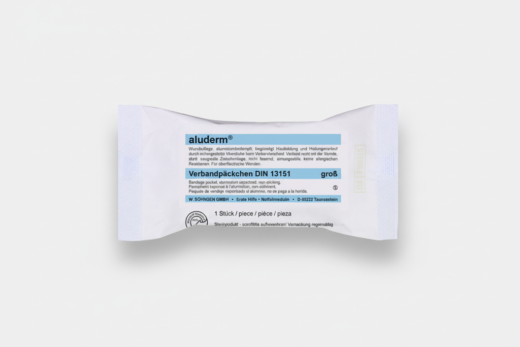 [SOH-1003373] aluderm® Verbandpäckchen DIN 13151 gross Kompresse 10 x 12 cm aufgesiegelt auf elastische Binde 4 m x 10 cm