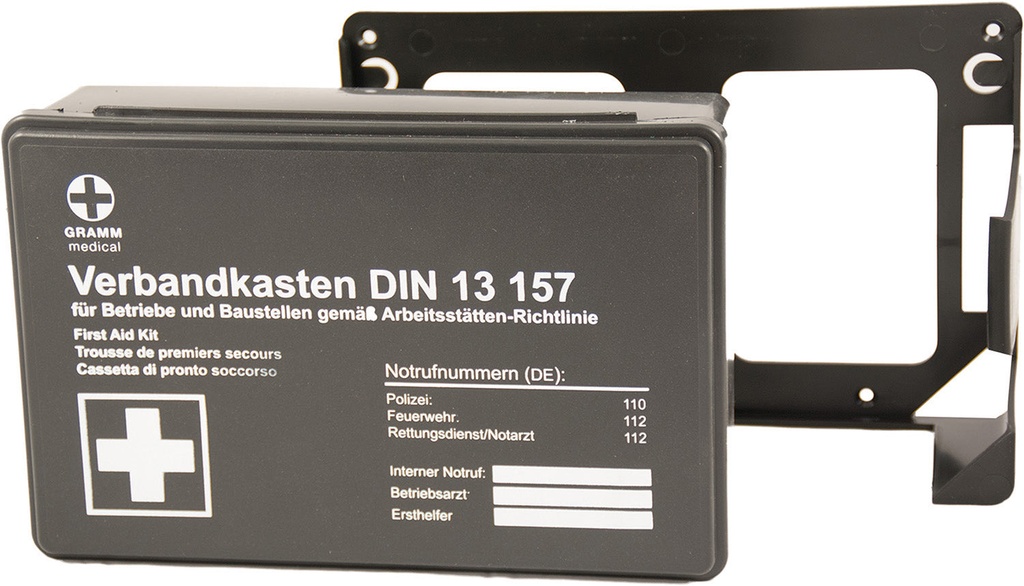 [GRA-418.035.01501] Betriebsverbandkasten MINI + Wandhalterung, schwarz,  DIN  13 157